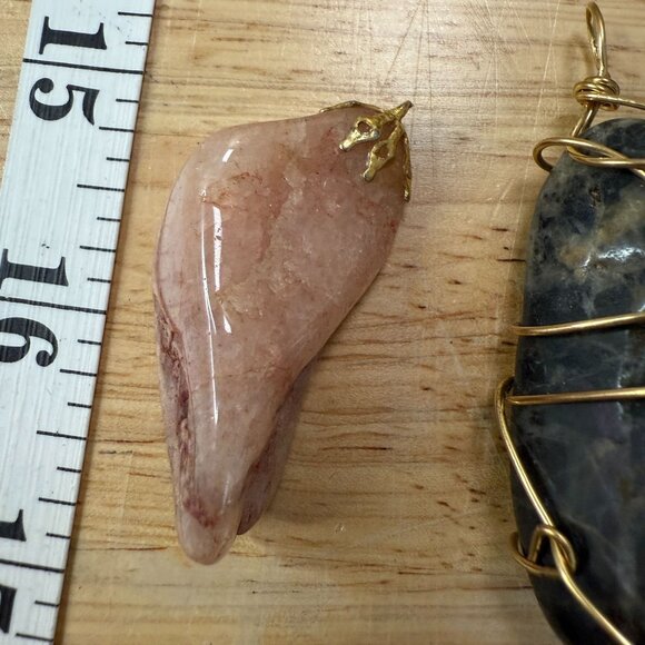 Natural Stone Pendant Lot With Wire Wrapping, Boho, Gypsy, Craft, DIY, Eclectic - Picture 2 of 8